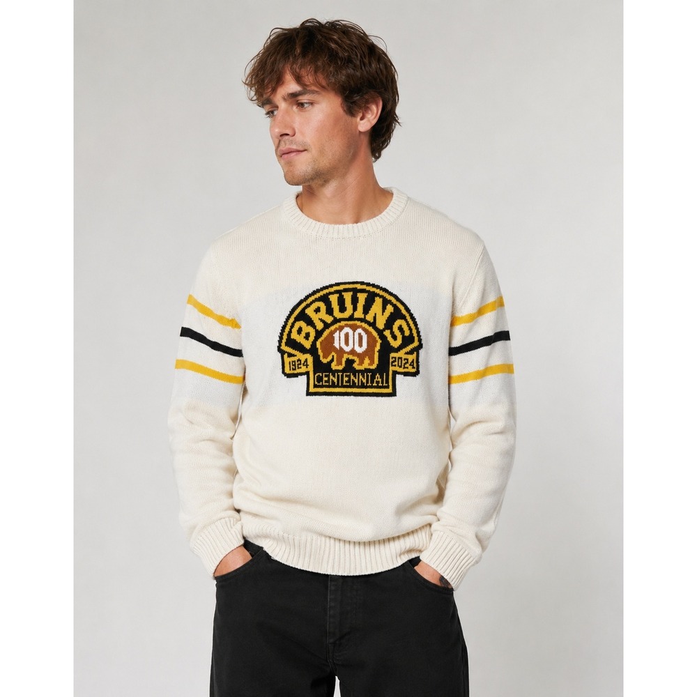 Boston Bruins American Needle Sweater Mens XL Cream 100th Centennial NHL Knit